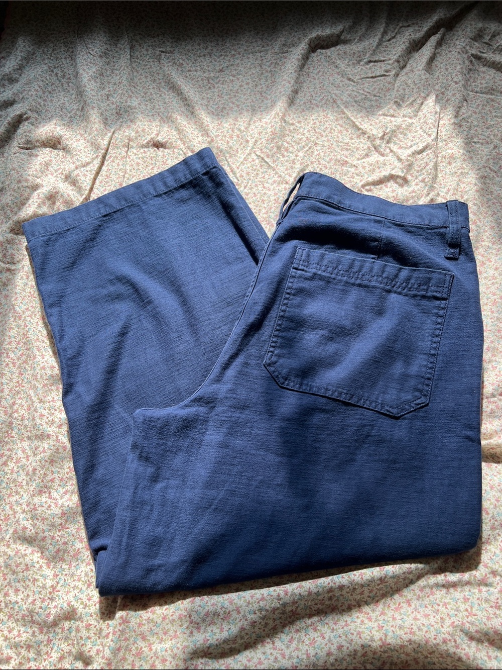 J. Crew Exposed Button-Fly Navy Blue Cotton Cropped Wide-Leg Trousers Size 30 - Picture 3 of 7